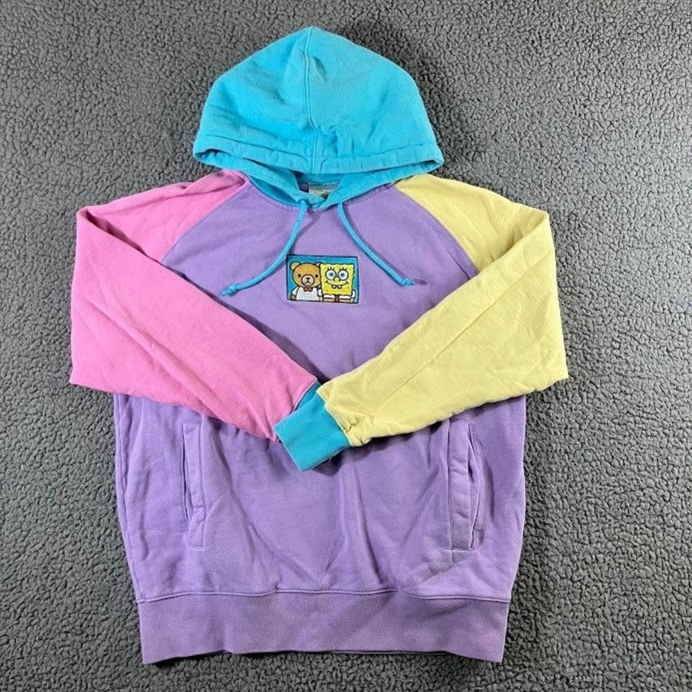Teddy Fresh x SpongeBob Size Medium Hoodie Colorblock Purple Pink Yellow Blue